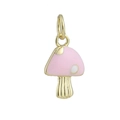 Detalle de un colgante de hongo chapado en oro de 18k y esmalte rosa para joyas DIY - Colgante Champiñón Rosa (09)