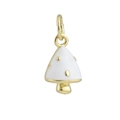 Vista de detalle de un colgante de hongo bañado en oro 18k con esmalte blanco para DIY - Champiñón Blanco Puntos Dorados (12)