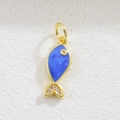 Detailed view of fish charm with blue enamel and zircon stones for DIY jewelry - Dark Blue Fish