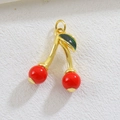 Feiner Kirsch-Anhänger mit goldenen Stielen und grünen Emaille-Blättern für Schmuck - Vollfarbige Kirsche (14)