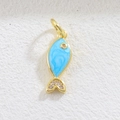 Miniature blue fish pendant with gold plating and blue enamel for DIY bracelets - Light Blue Fish