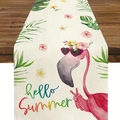 Detaillierte Textur des Tischläufers aus Baumwollleinen mit Flamingo und Sommerprint - Tropischer Flamingo-Stil