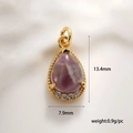 Waterdrop shape purple natural stone pendant with gold plating and cubic zirconia accents - Purple Amethyst Pendant