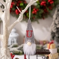 Knitted Christmas gnome ornament featuring a red letter U on a grey braided hat - Letter U Style