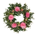 Ghirlanda artificiale di camelie rosa ed eucalipto per decorazione porta e pareti - Ghirlanda di Camelia Rosa