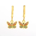 Polished 18k gold plated butterfly earrings with colorful pavé rainbow cubic zirconia - Colorful Butterfly