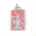Detail of silver Tarot The Tower pendant with red enamel and sparkling crystal inlay - The Tower Style (03)