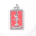 Detailed macro view of The Hanged Man tarot card pendant with red enamel and crystals - The Hanged Man Style (04)