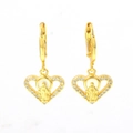 Golden heart-shaped Virgin Mary huggie earrings with sparkling zirconia border - Classic Faith Madonna Style (06)