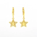 Detail of 18k gold star earrings with Virgin Mary relief and cubic zirconia stones - Pentagram Style