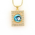 Detail of 18k gold plated square pendant with micro-pave zircon and blue evil eye - Gradient Blue Pupil (07)