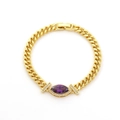 Elegante bracciale a catena cubana placcato oro con pietra marquise viola e zirconi - Viola