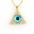 18k vergulde driehoekige boze oog hanger ketting met ingelegde zirkoon op box ketting - Realistische Blauwe Stijl (01)
