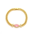 Bracciale a catena dorata con zircone rosa taglio marquise e pavé di pietre lucide - Rosa