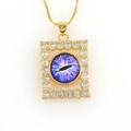 18k gold plated evil eye pendant necklace with micro-set cubic zirconia on box chain - Blue Purple Gradient Eye (03)