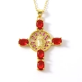 Collar de cruz de la Virgen María bañado en oro de 18K con cristales rojos y circonitas - Dorado/Rojo