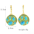 Detail of turquoise and green crystal gold drop earrings with 3.5cm height and 2.0cm width - Turquoise Flower Cluster Style (ES0183-04)