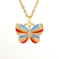 Elegant gold butterfly pendant necklace with red blue enamel and sparkling zircons - Red Blue Butterfly (03)