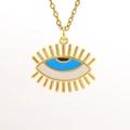 Golden evil eye pendant necklace with light blue and white enamel eyelash details - Radiant Evil Eye (01)