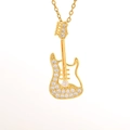 Golden electric guitar pendant necklace with white zircon pavé and fine chain detail - Diamond Electric Guitar (02)
