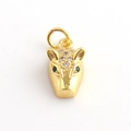 Detailed view of 18k gold-plated leopard head charm with zircons and green stone eyes - Exquisite Relief Leopard Style (02)