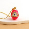 Pink evil eye heart pendant necklace in gold plated finish with sparkling crystals - Bright Pink (03)