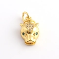18k gold plated leopard head pendant with micro-set zircons and green gemstone eyes - Micro-inlaid Sparkly Leopard Style (03)