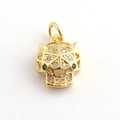 18k gold plated leopard head pendant with sparkling white cubic zirconia and green gem eyes - Hollow Line Leopard Style (04)