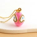 Pink enamel heart Evil Eye pendant necklace in gold plated copper with zircon accents - Pink (01)