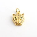 18k gold plated leopard head pendant with green zircon eyes and micro-set crystals - Full Inlaid Gemstone Leopard Style (05)