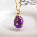 Vintage 18k gold plated purple enamel egg pendant necklace with sparkling diamonds - Purple
