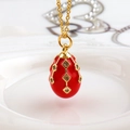 Exquisite 18k gold plated necklace with red enamel egg pendant and crystal inlay - Red