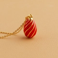 Luxurious vintage 18k gold plated necklace with a red enamel egg-shaped pendant - Red