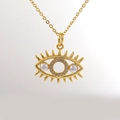18k vergulde evil eye hanger ketting met pavé zirkonia en witte parel accenten - Pave Zirkonia Kunstmatige Parel Oog Stijl (6)