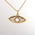 Vergulde Evil Eye hanger ketting met veelkleurige edelstenen en luxe witte parels - Regenboogsteen Dubbele Parel Oog Stijl (5)