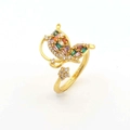 Adjustable golden butterfly ring with colorful cubic zirconia and clover detail - Colorful Butterfly Style (JZ0021-04)