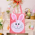 Pink burlap Easter bunny tote bag with white felt applique and decorative bow - Pink