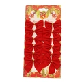 Lot de 12 nœuds de Noël en velours rouge avec attaches dorées sur emballage festif - 12 Pcs - Rouge