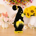 Honey bee festival gnome plush with black hat, yellow beard and daisy accents - Black Standing Bee Gnome