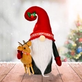 Gnomo di Natale in peluche con cappello rosso e piccola renna su tavolo in legno - Stile A Cappello Rosso