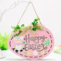 Cartel de madera rosa de Pascua con gnomo y texto Happy Easter para decorar puertas - Estilo de Huevo Rosa Horizontal (Con Luz)