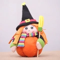 Halloween witch doll with orange pumpkin body and black hat for home table decoration - Broom Witch
