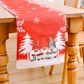 Runner da tavola natalizio rosso con gnomi e fiocchi di neve bianchi su tessuto festivo - Runner da Tavolo a Quadri Vecchio della Foresta A (Rosso)