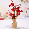 Árbol decorativo de bayas rojas y corazones con luces LED y base de arpillera - Árbol de Tulipanes Estilo A (Rojo)