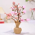 Árbol de tulipanes rosa con adornos de corazón y base de arpillera para decoración - Árbol de Tulipanes Estilo B (Rosa)