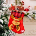 Christmas stocking with red plaid trim and 3D cartoon reindeer for holiday decoration - Reindeer Style
