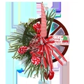 Christmas wagon wheel wreath with elf hat, pine needles and Merry Christmas wooden sign - Christmas Wagon Wheel Wreath