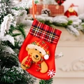 Red Christmas stocking with plaid trim and a 3D plush teddy bear holiday ornament - Christmas Bear Style
