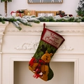 Calza di Natale verde con renna 3D e scritta Merry Christmas sul bordo superiore - Renna con bastoncino di zucchero