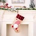 Linen Christmas stocking with red black buffalo plaid and gnome 3D doll decoration - Red & Black Plaid Gnome (Style D)